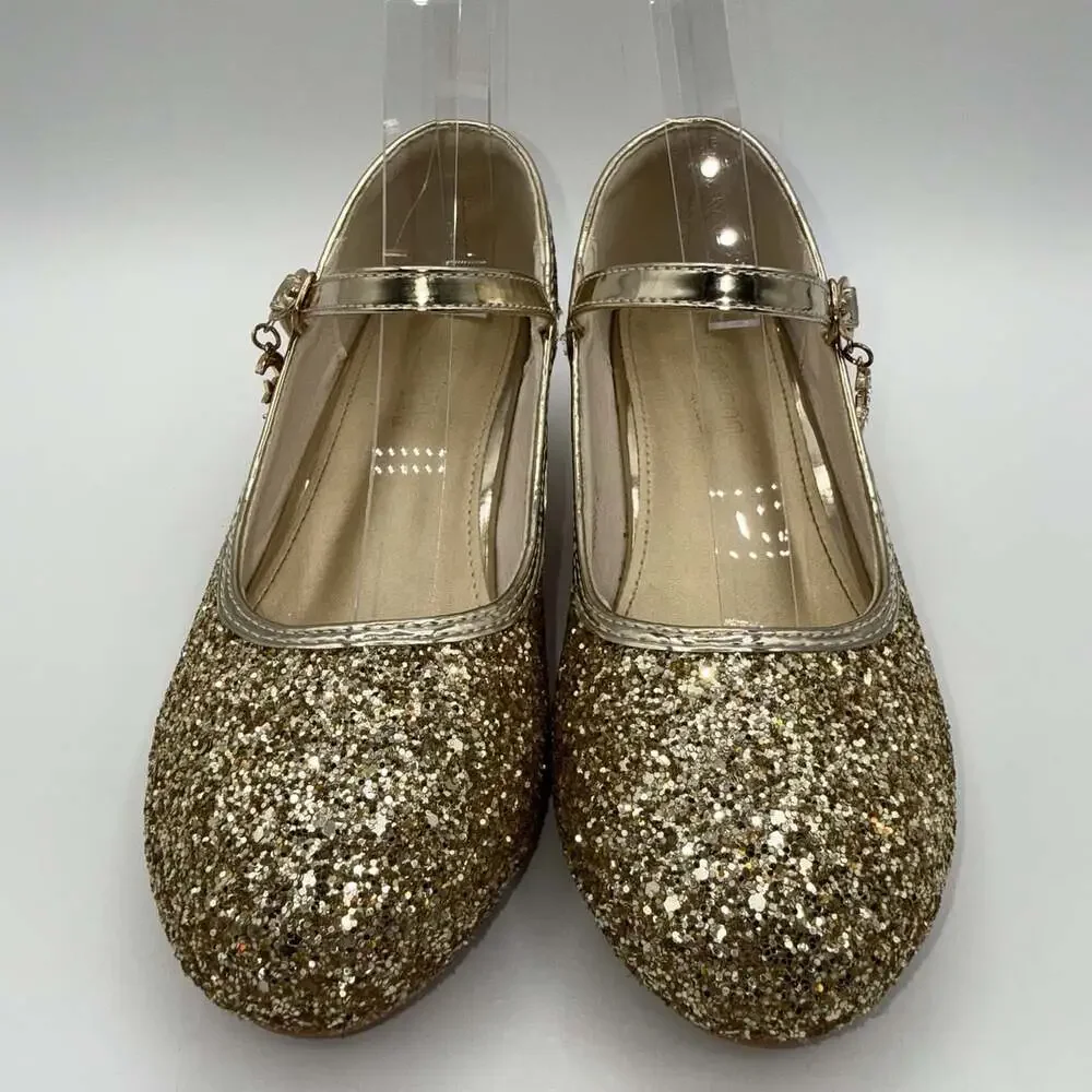 Gold Glitter Mary Jane Big Girls EU 37 Low Heel Dress Shoes Princess Party